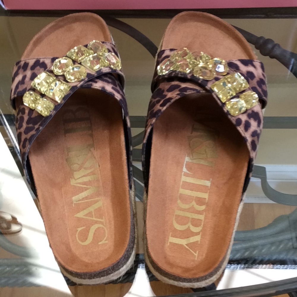 NIB Sam & Libby jeweled x band Leopard Slides sz 7 - Picture 6 of 6